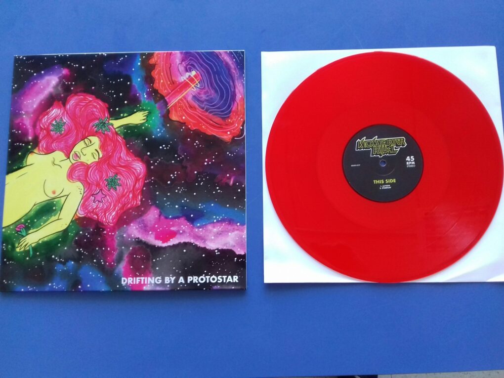 Stampa Disco in Vinile rosso translucido 12″ Kickstarter Ritual “Drifting By A Protostar”